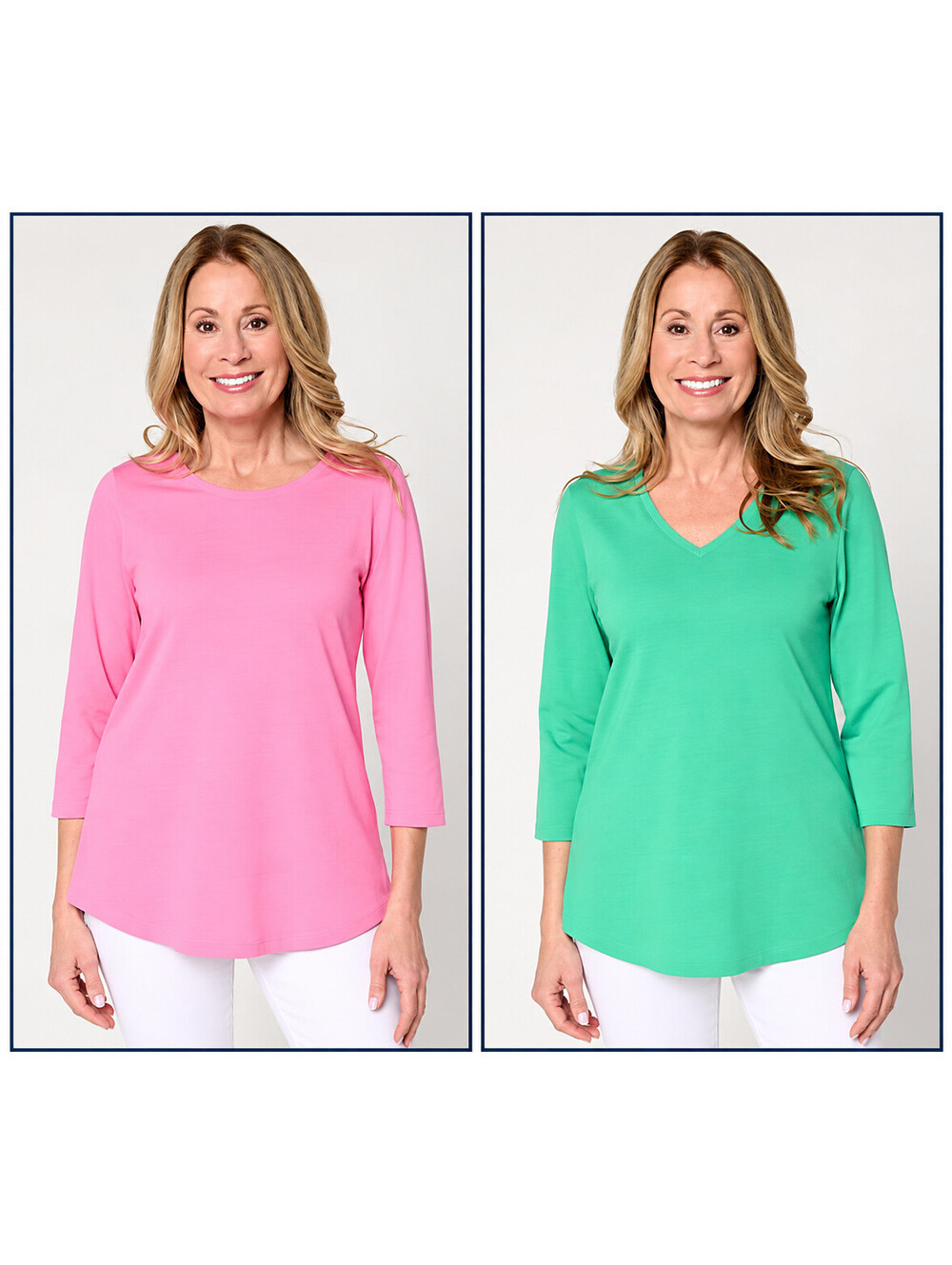 Belle by Kim Gravel TripleLuxe Knit Set of 2 3/4 Sleeve Tops Preppy Size 1X Plus